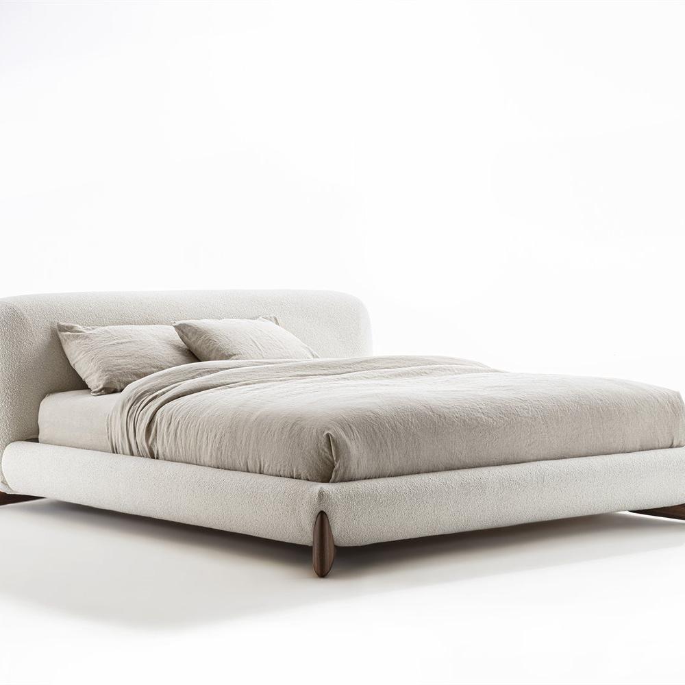 奶油风轻奢现代简约羊羔绒布床网红双人主卧室1米8软包布艺床婚床