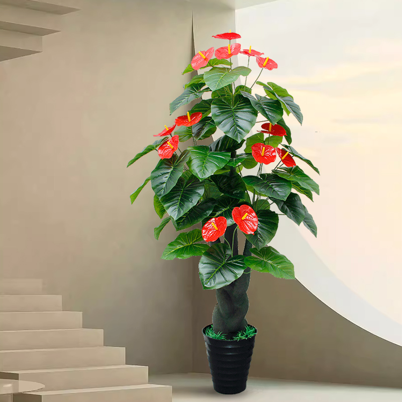 客厅电视机旁边当头鸿运仿真植物