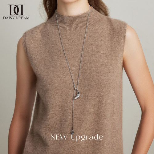 银色牛角包项链配饰抽拉式长款