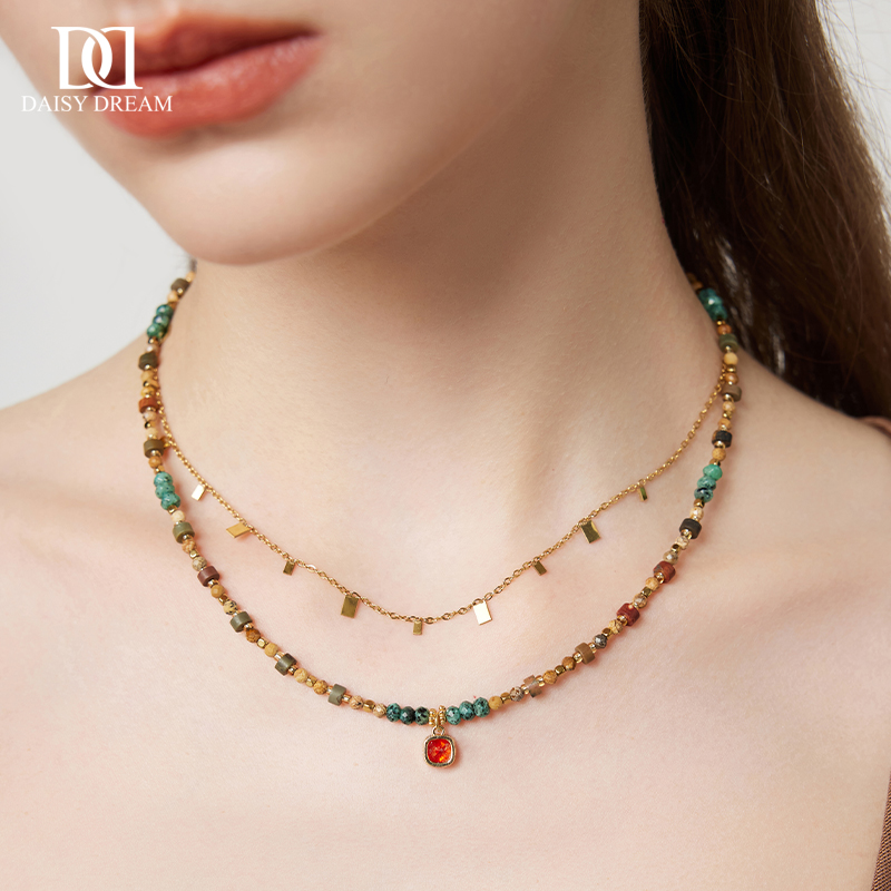 复古天然石项链女款2025新款