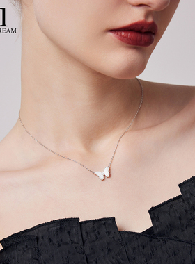 999纯银天然贝壳蝴蝶项链ins风