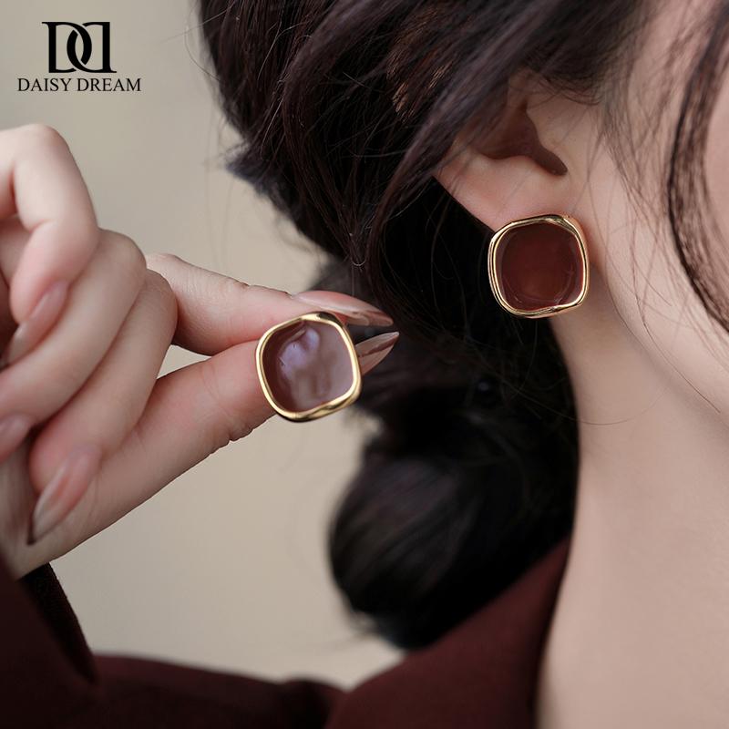 925银针复古方形耳环女