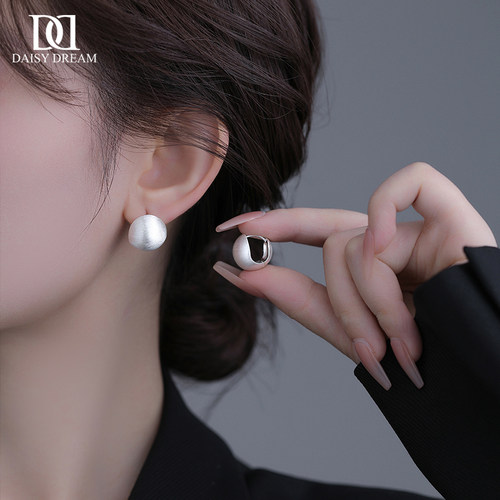 925纯银针复古磨砂圆球耳环