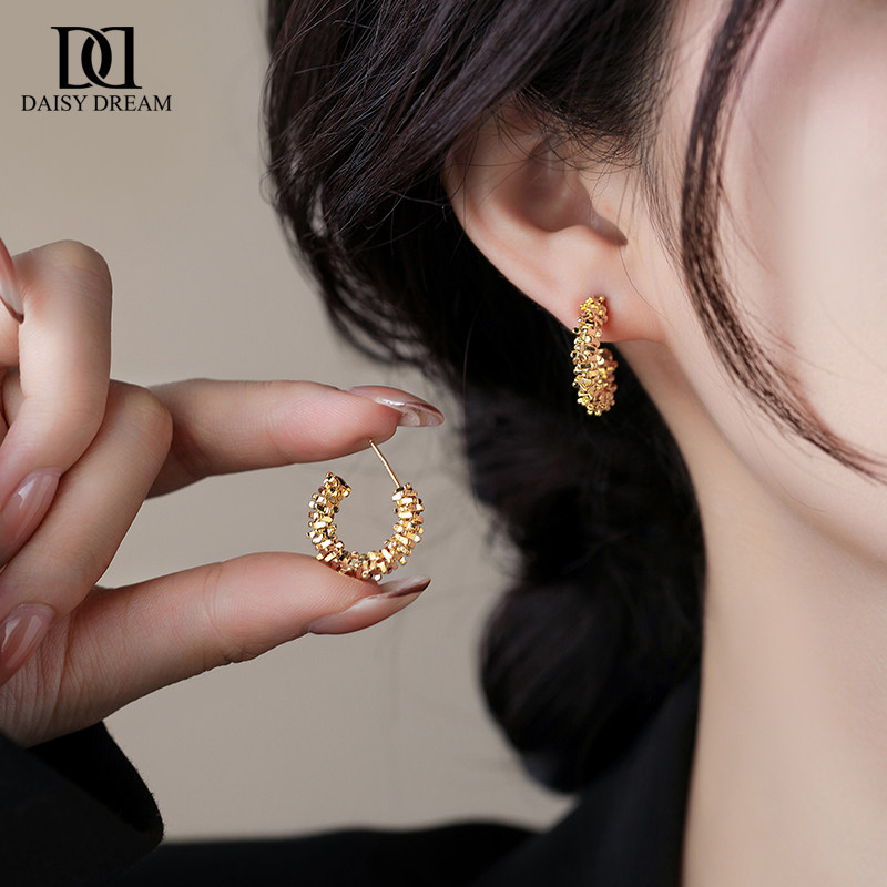 925纯银碎银子金色耳环