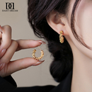 耳饰 法式 925纯银碎银子金色耳环女轻奢小众时尚 耳钉高级感个性