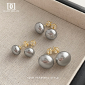 S925纯银针真多麻灰馒头珍珠耳钉女2026年新款 耳环精致耳饰品 爆款