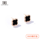 925纯银黑色四叶草耳钉女2025年新款 潮气质网红小巧精致耳环耳饰