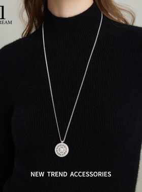 如意圆盘吊坠长款项链女