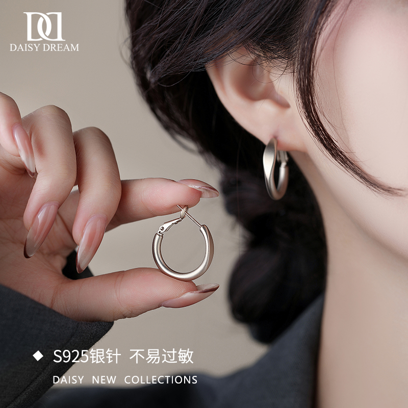 925银针磨砂咖金色耳环小众时尚