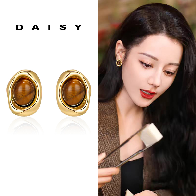 复古高级感虎眼石耳环女