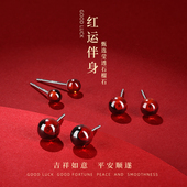 999纯银石榴石耳钉女轻奢气质养耳洞高级感红色耳环小众新年耳饰