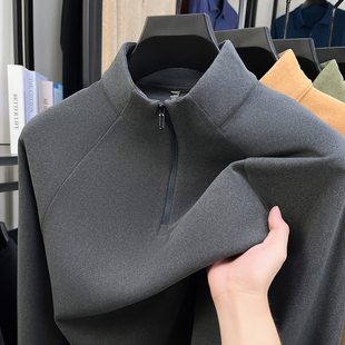 男士半拉链立领卫衣男款加厚保暖宽松休闲中青年双面绒t恤打底衫