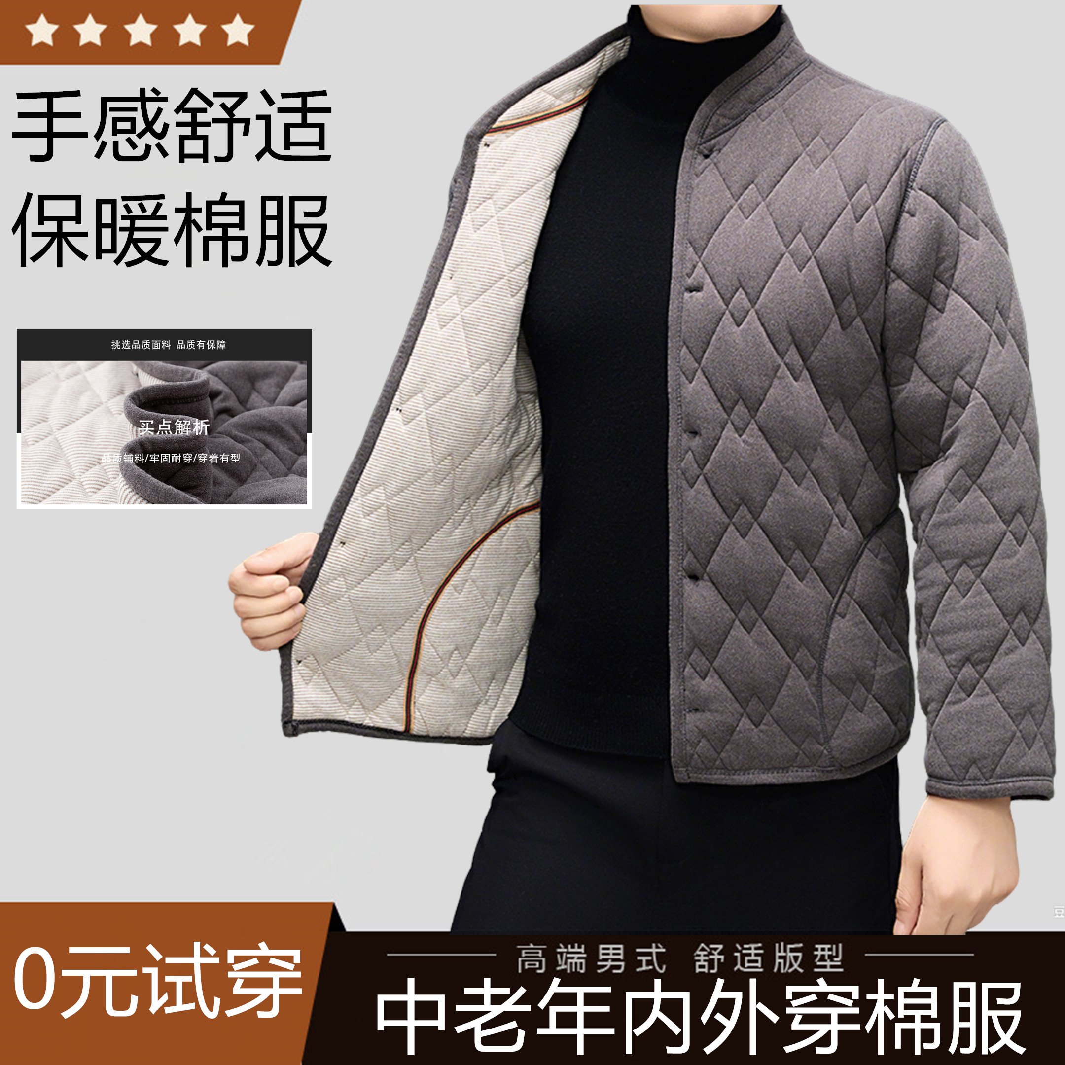 2025新款冬季男士棉衣中老年人爸爸爷爷加绒加厚保暖打底内穿棉服