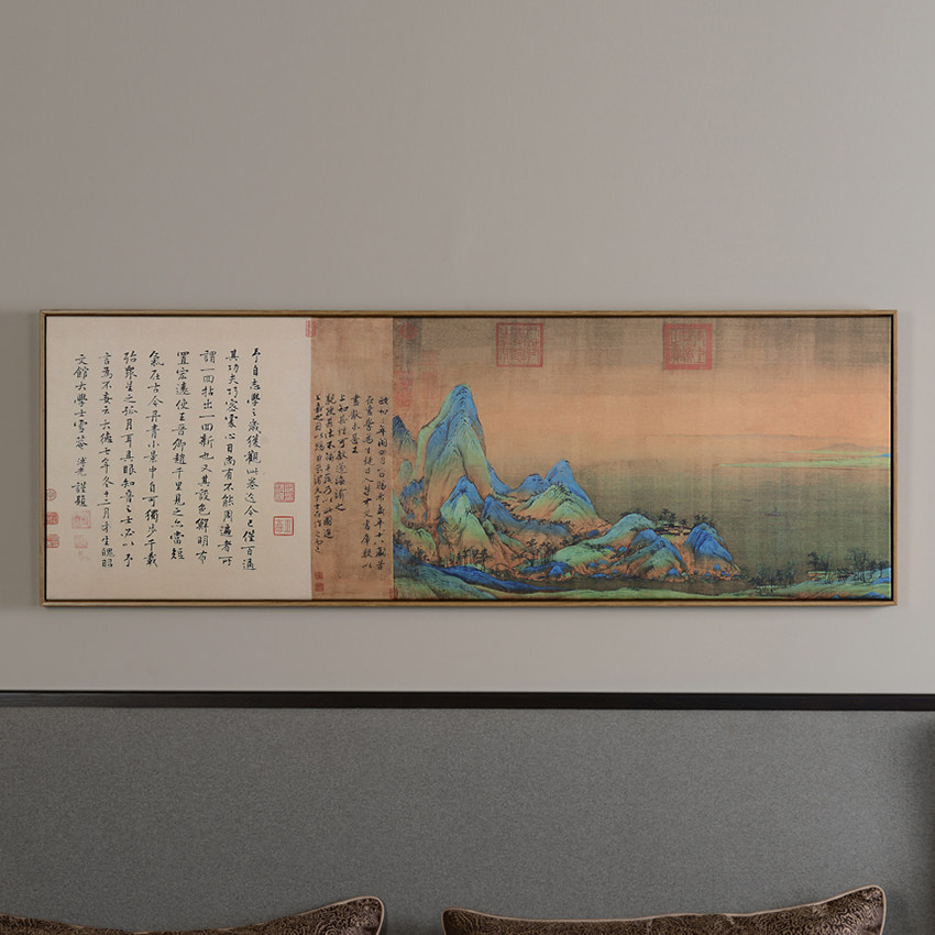 新中式茶室装饰画千里江山艺术画