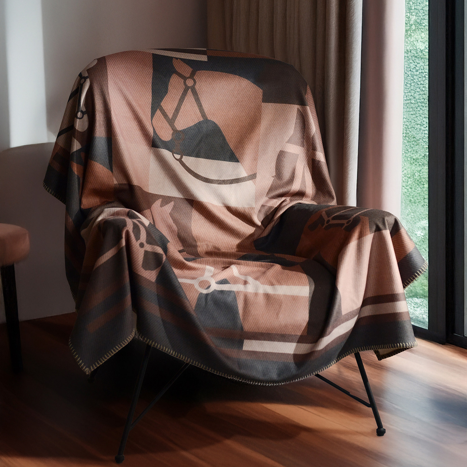 轻奢华家居褐色毛毯办公室披肩毯毛呢盖毯沙发抱枕靠垫含枕芯包邮