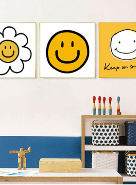 网红黄色笑脸挂画smile微笑客厅装饰画韩式潮流ins家居卧室墙壁画