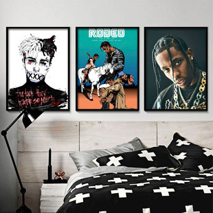 xxxtentacion海报酒吧墙面挂画欧美嘻哈说唱歌手Hiphop脏辫装饰画