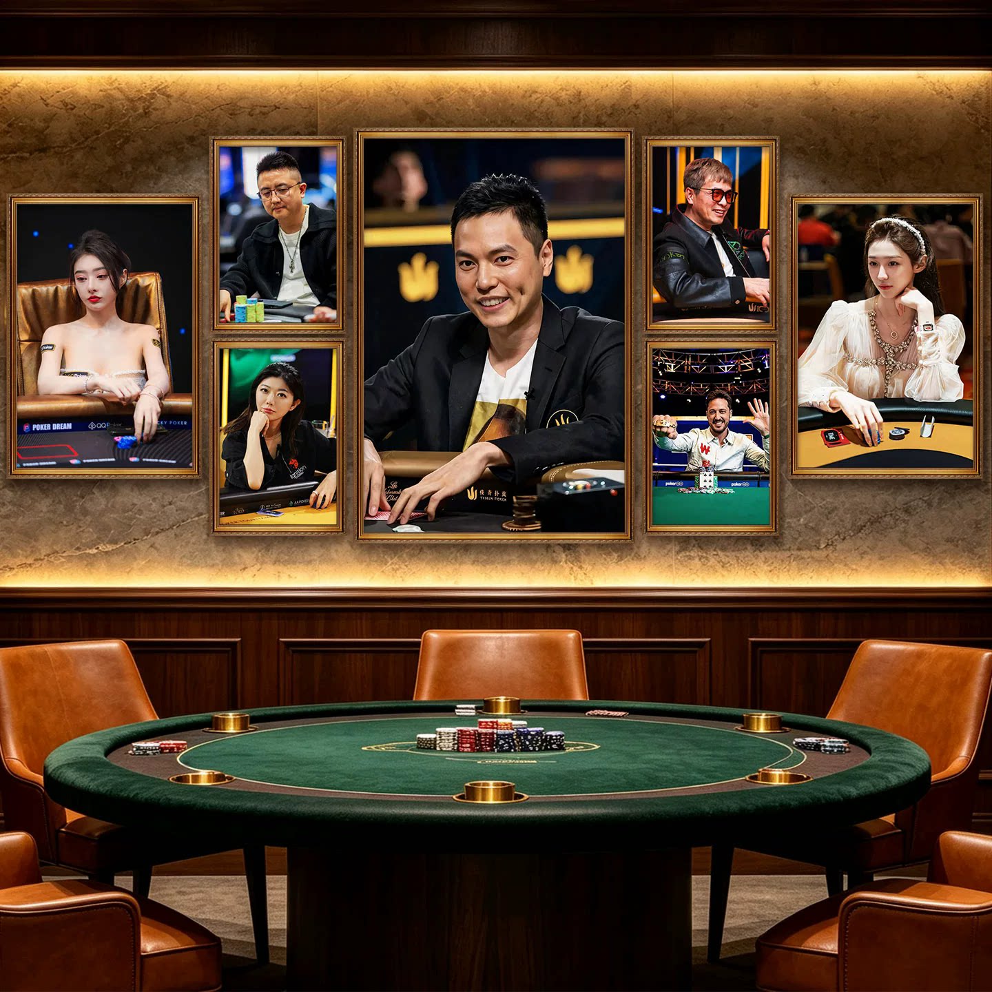 德州扑克纸牌麻将馆装饰画棋牌室赌场挂画复古酒馆娱乐组合墙壁画