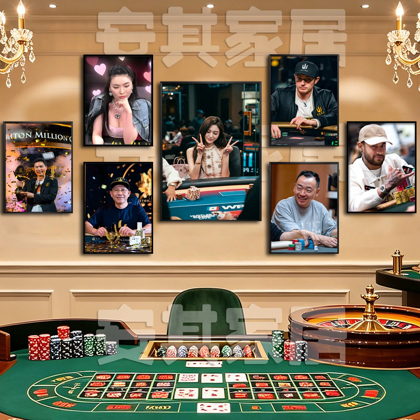 德州扑克名人挂画酒馆主题背景墙棋牌室海报周边装饰画吧台墙壁画