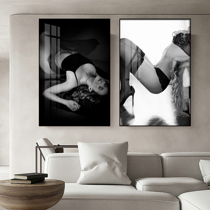 性感美女装饰画酒吧清吧KTV挂画黑白人物酒店床头卫生间艺术壁画图片