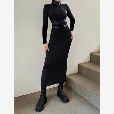 high-neck spilt long dress秋季新款街头机能风酷飒连衣长裙
