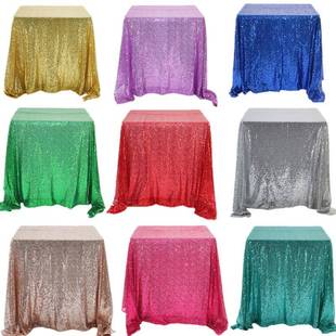 Cloth Table Rectangular Cover Gold Glitter Rose Sequin