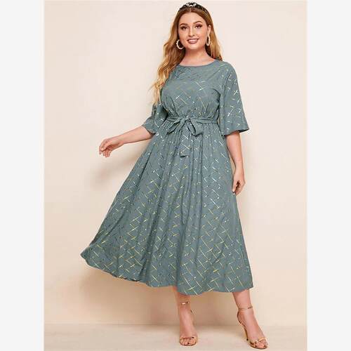autumn dress women big size L-4XL print long sleeve skirt