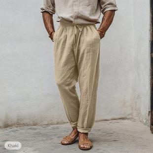 Men 外贸男装 纯色舒适沙滩裤 抽绳松紧腰直筒长裤 trousers 2025夏季