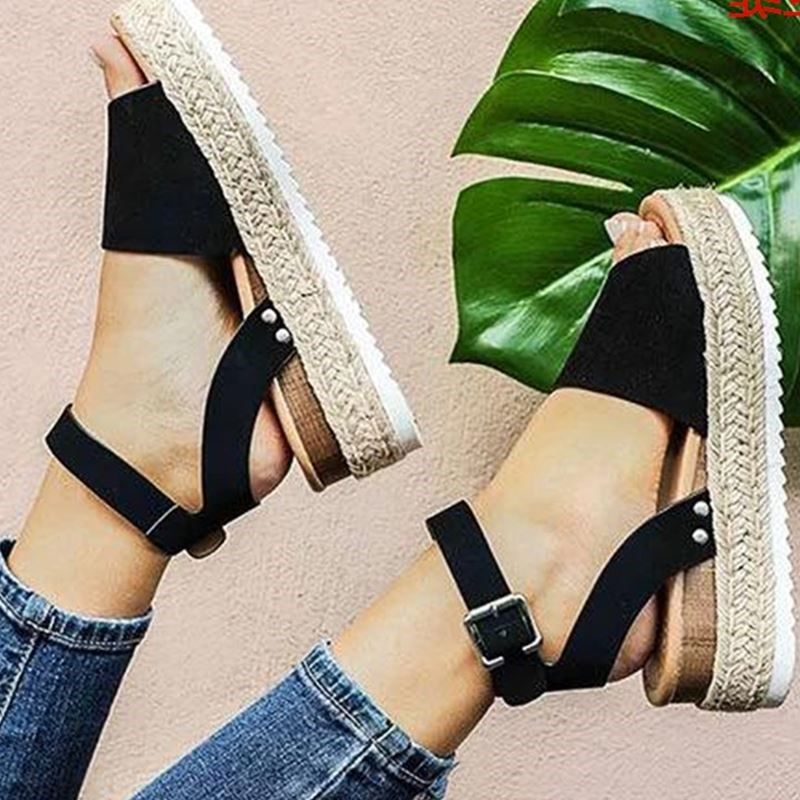 2019 large size women's sandals with sloping hemp rope大码