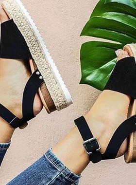 2019 large size women's sandals with sloping hemp rope大码