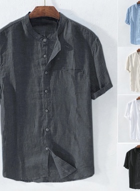 Plus Size Linen Shirt For Men Clothes Summer Shirts Tops Man
