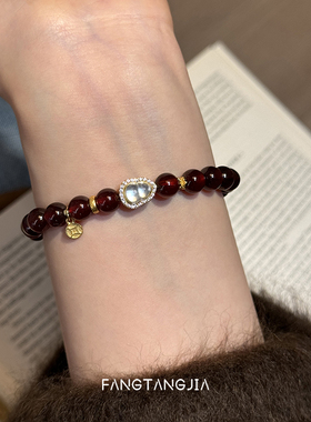 天然橙石榴石好运纯银红色葫芦手串轻奢精致水晶手链女生