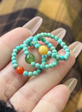 原创手作原矿绿松石戒指女款