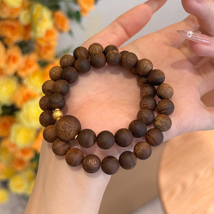 天然沉香木珠1.0双圈手串搭配925纯银配饰佛珠念珠素珠男女款手链