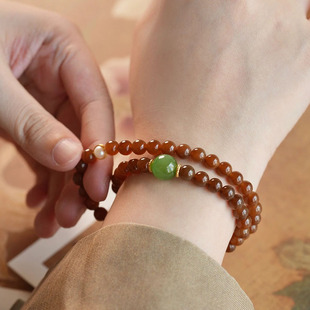 新疆和田玉且末糖手串显白国风新中式锁骨链碧玉转运珠双圈手链女