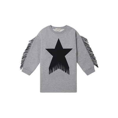 [限时降价]Stella McCartney秋冬童装灰色星星图案流苏连衣裙