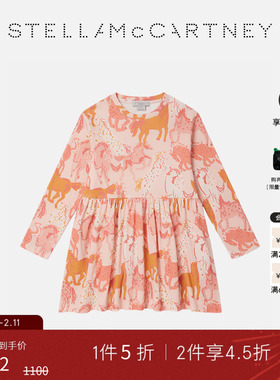 [低至5折]Stella McCartney秋冬童装桃粉色马儿印花长袖连衣裙