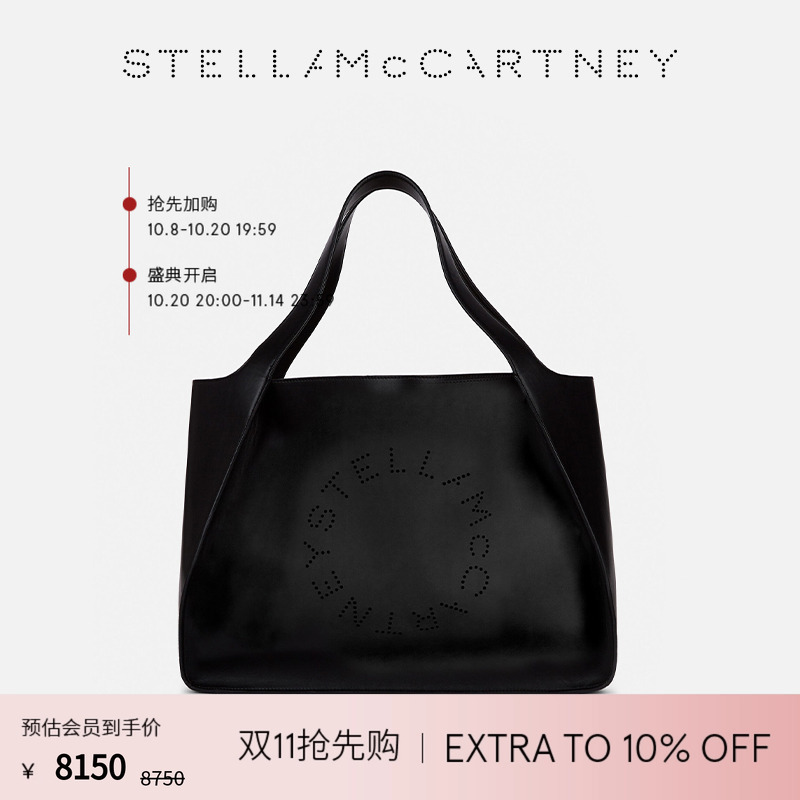 LOGO  Stella McCartney黑色字母印花手提袋中号托特包
