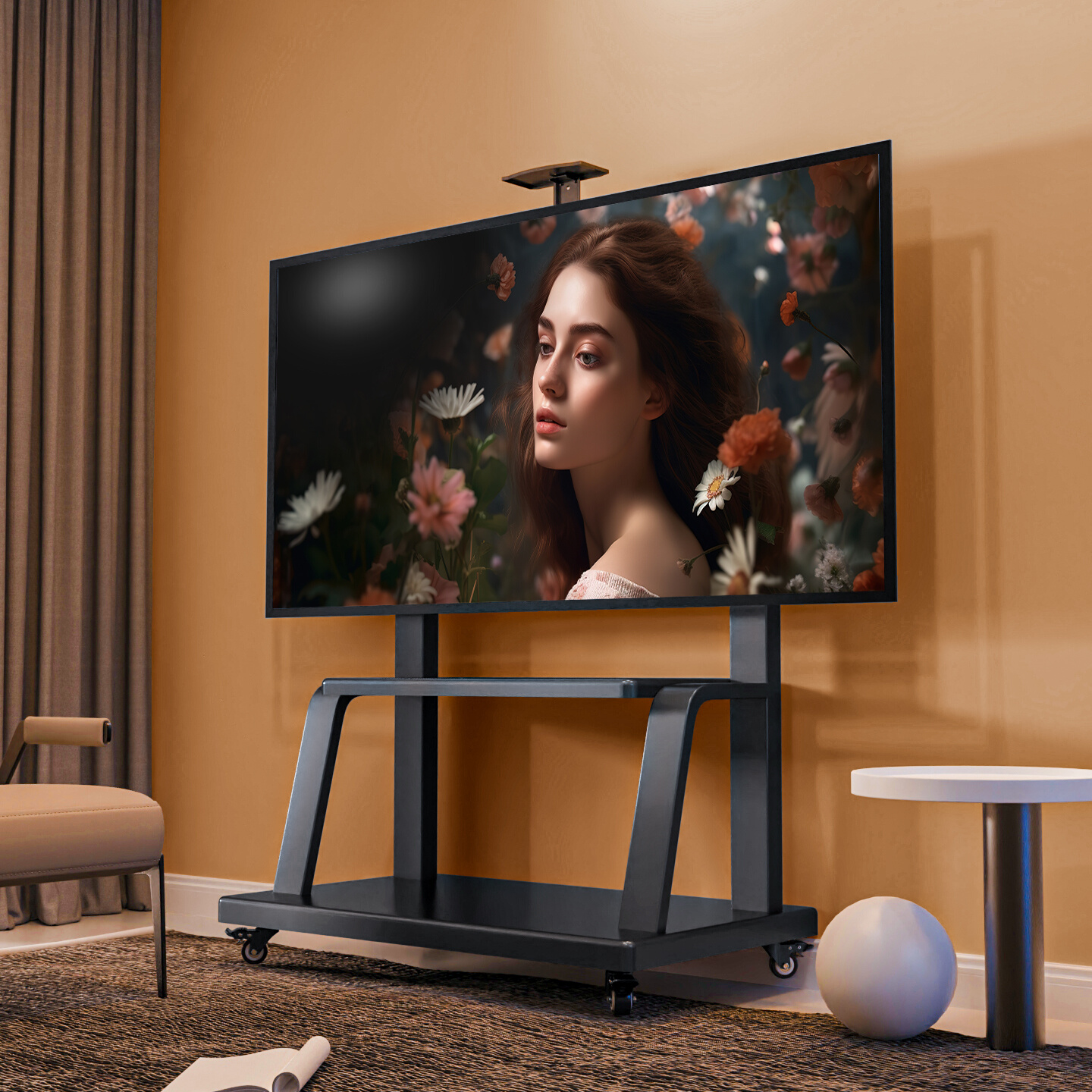 易之固移动电视支架适用海信TCL创维电视85寸通用万向轮落地支架