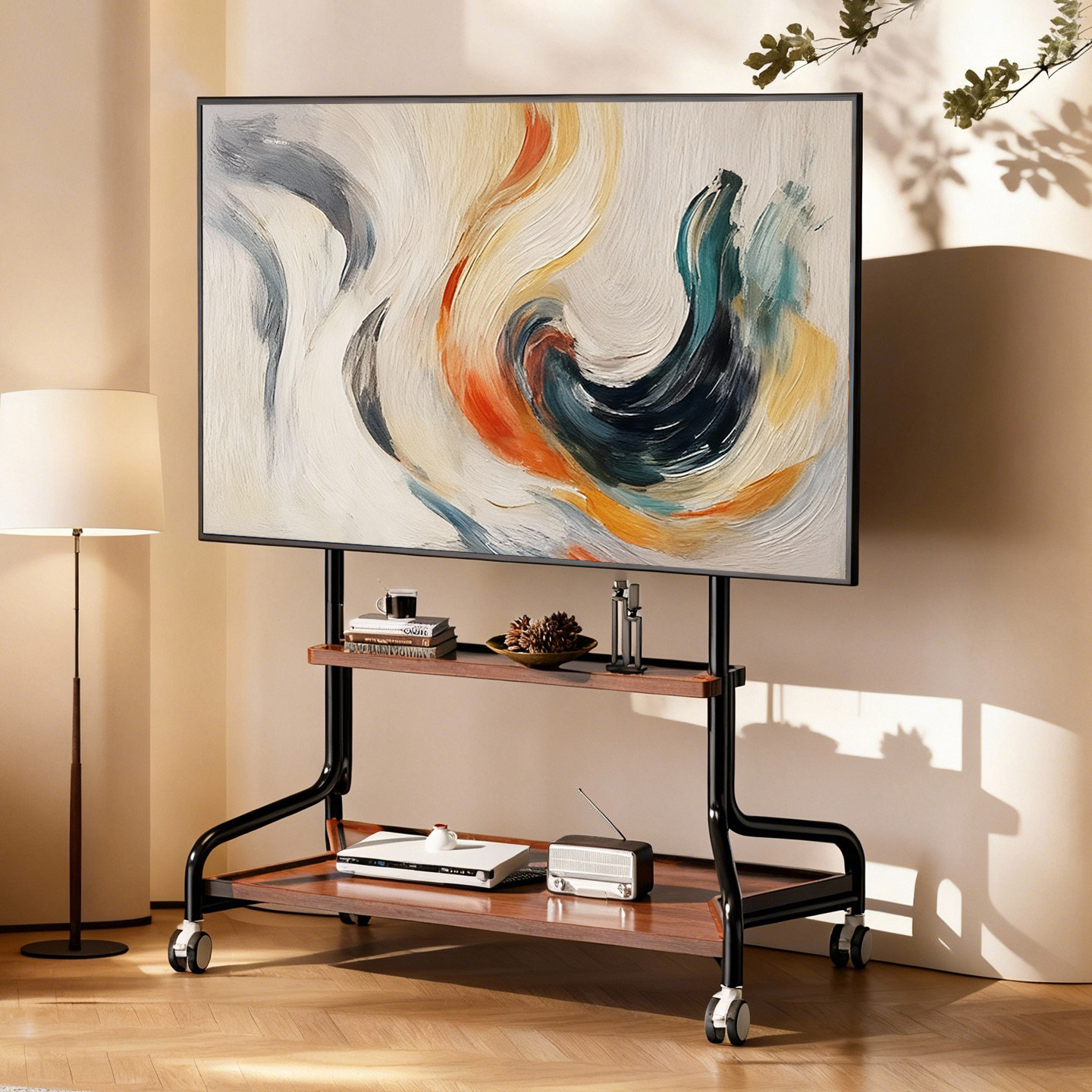 复古风移动电视机架带轮