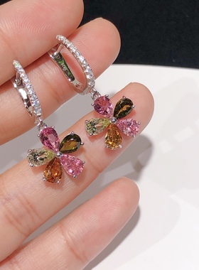 天然碧玺碧玺耳环星赞s925银女