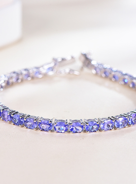 星赞轻奢珠宝S925银约9.82ct天然坦桑石时尚椭圆形女手链高级送礼