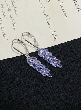 2.3ct天然坦桑石耳钉麦穗百搭