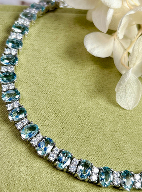 星赞轻奢珠宝S925银约10.32克拉天然海蓝宝高级气质手链女士送礼