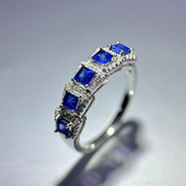 星赞轻奢珠宝S925银镶约1.14克拉天然蓝宝石经典 百搭排戒简约设计