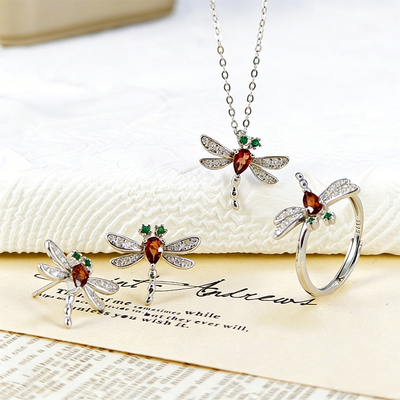 星赞925纯银镀金天然托帕橄榄石榴石紫黄水晶项链戒指耳钉送女友