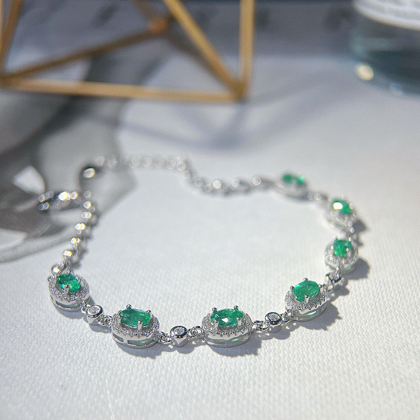 星赞925纯银镀金天然祖母绿手链七石款简约精致百搭轻奢复古欧美