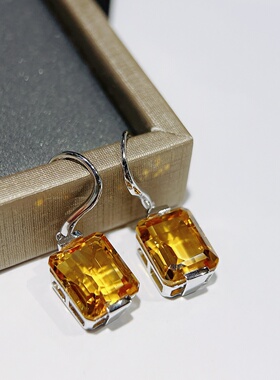 星赞轻奢珠宝925银镶嵌约11.72克拉天然黄水晶耳坠耳饰高级感