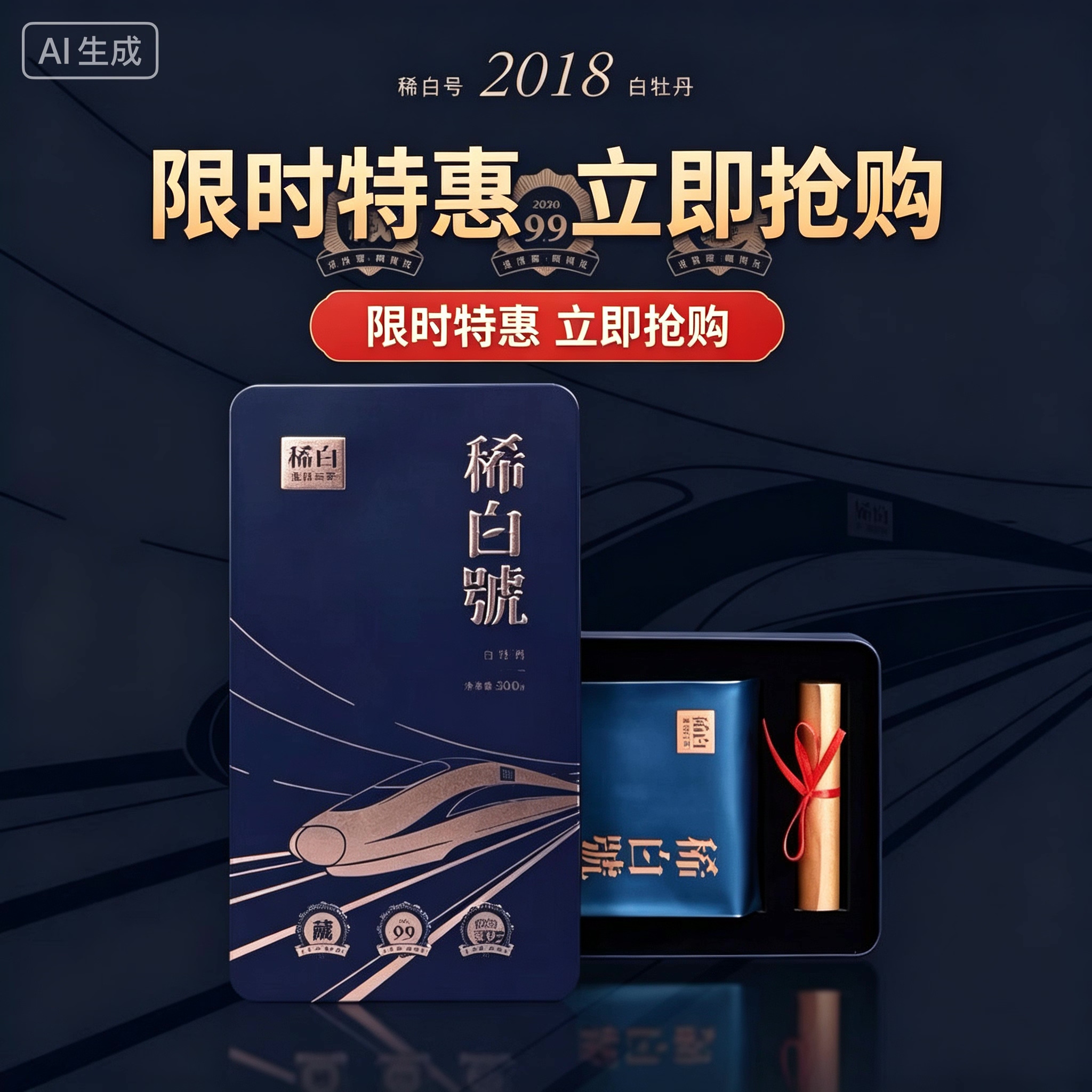 福鼎白茶白牡丹  稀白茶业稀白号2018年礼盒装高铁纪念版300g正品