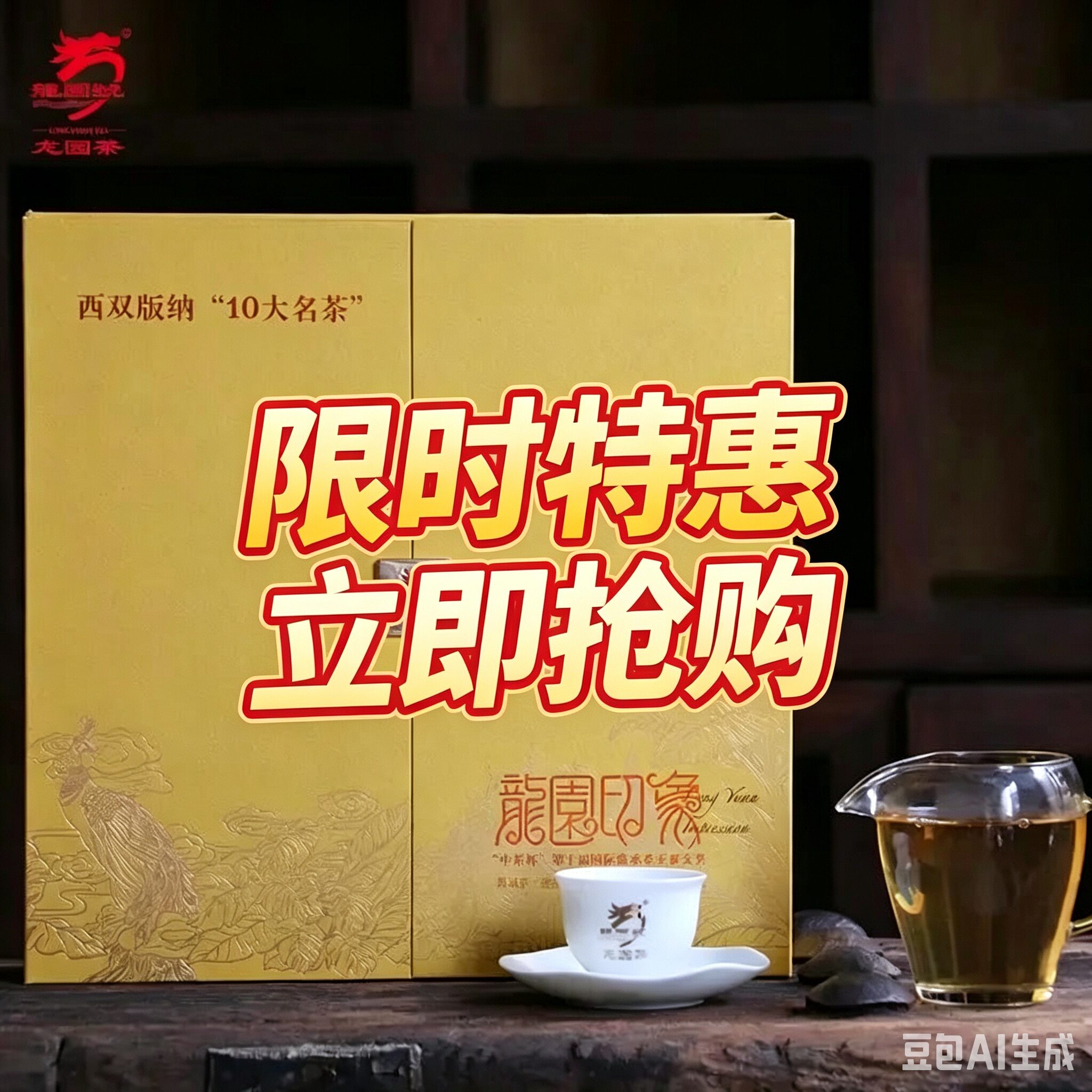 云南普洱茶生茶饼 紧压茶 龙园号龙园印象357g 高端礼盒装正品